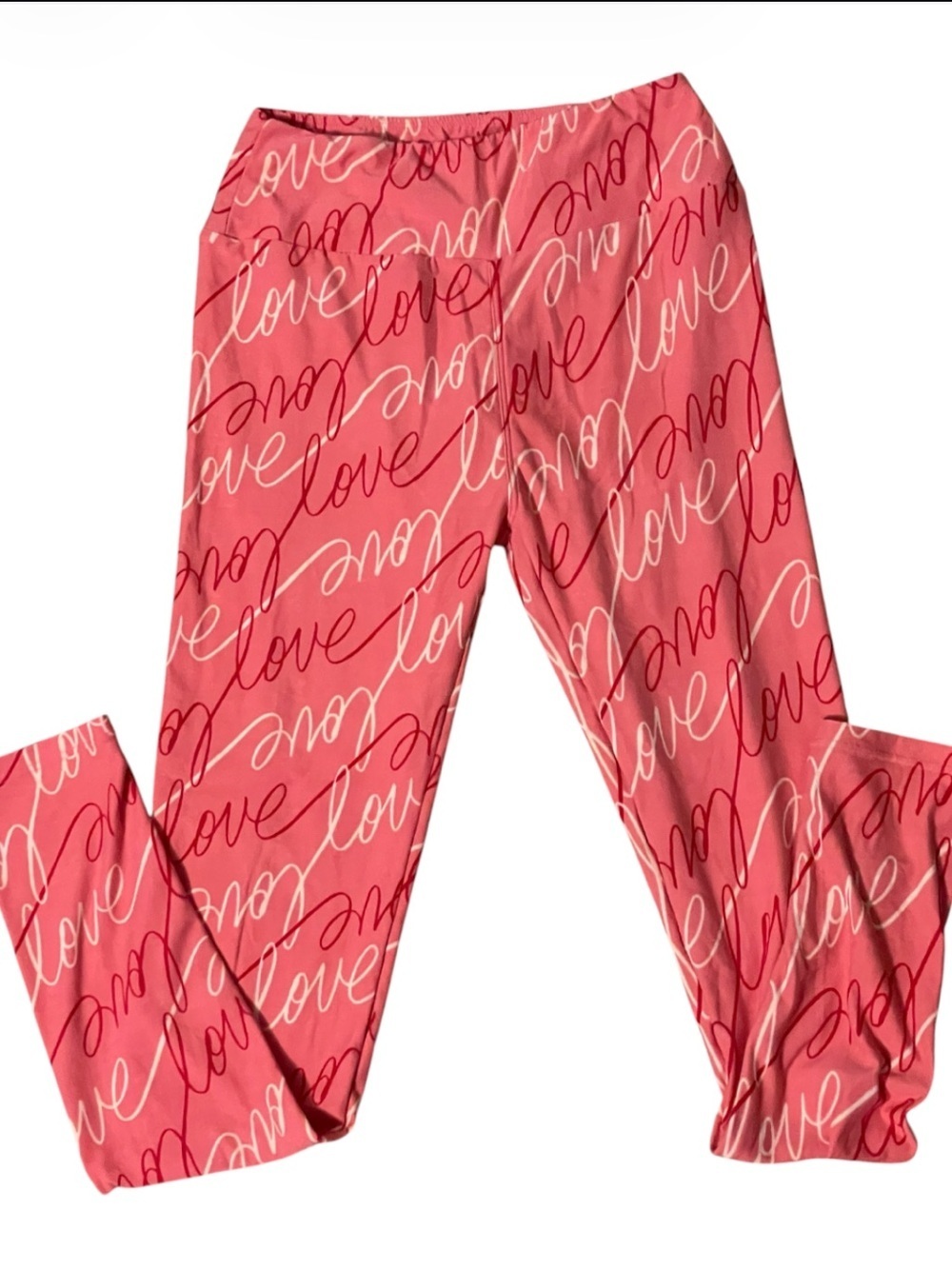 LuLaRoe Pink Leggings With “love” Writing